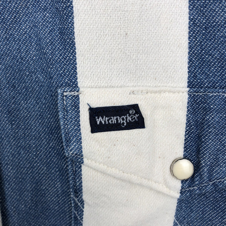1980'S Wrangler Stripe Pattern Long-Sleeve Denim Western Shirt, Made in USA, Men's Size L (Equivalent), Vintage cotton blue type Vintage Second Hand