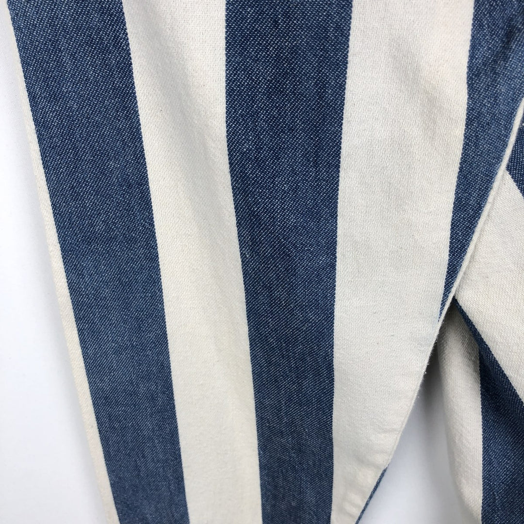 1980'S Wrangler Stripe Pattern Long-Sleeve Denim Western Shirt, Made in USA, Men's Size L (Equivalent), Vintage cotton blue type Vintage Second Hand