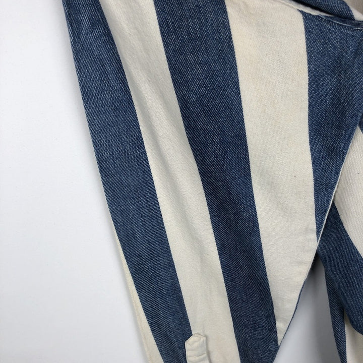 1980'S Wrangler Stripe Pattern Long-Sleeve Denim Western Shirt, Made in USA, Men's Size L (Equivalent), Vintage cotton blue type Vintage Second Hand