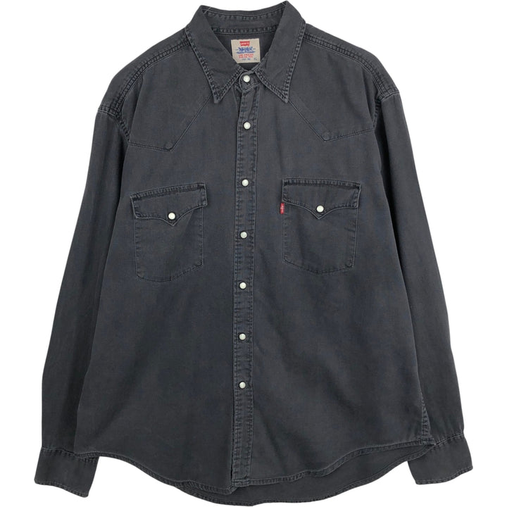 1990'S Levi's 60555-0565 Long-Sleeve Denim Western Shirt, Men's Size XL (Equivalent), Vintage cotton black type Vintage Second Hand