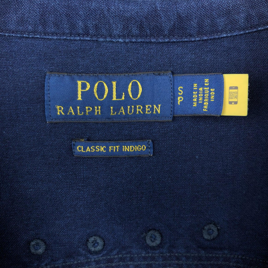 Ralph Lauren CLASSIC FIT INDIGO Hooded Long-Sleeve Cotton Shirt (Men's Size S) cotton Indigo Vintage Second Hand