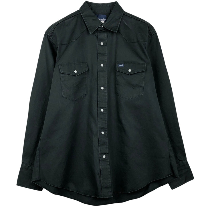 Wrangler Long-Sleeve Western Shirt, Men's Size XL (approx.) cotton Green type dark green Vintage Second Hand