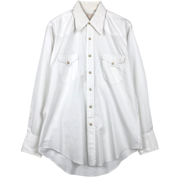 1970'S Wrangler Long-Sleeve Western Shirt, Made in USA, Men's Size L (Equivalent), Vintage cotton white type Vintage Second Hand