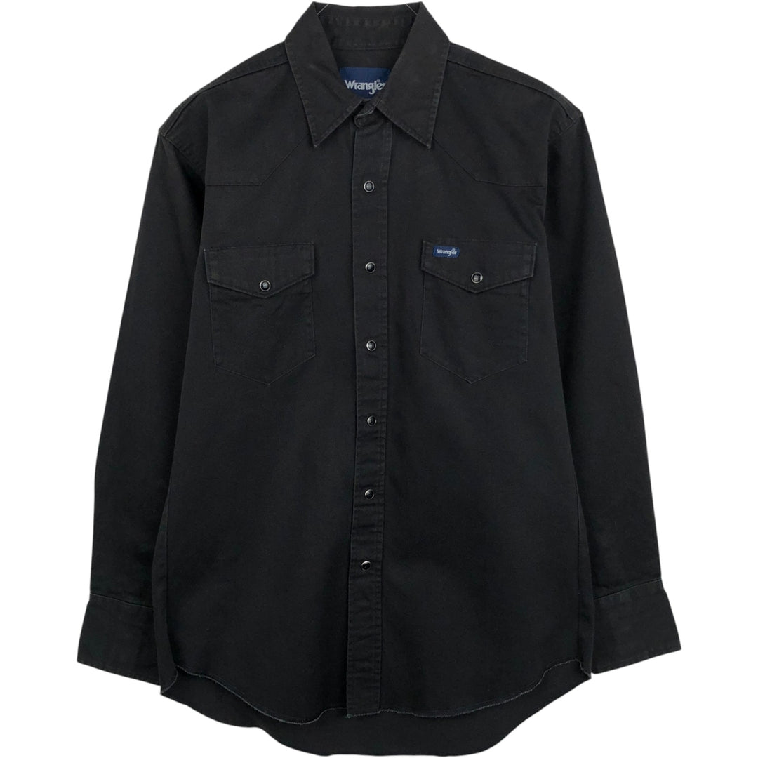 80s-90'S Wrangler Long-Sleeve Western Shirt, Men's Size M (Equivalent), Vintage cotton black type Vintage Second Hand