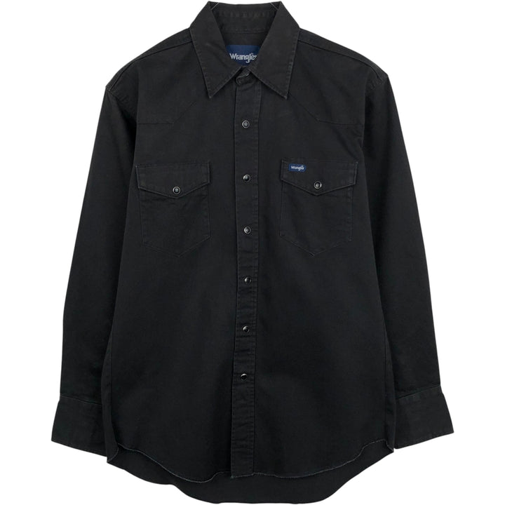 80s-90'S Wrangler Long-Sleeve Western Shirt, Men's Size M (Equivalent), Vintage cotton black type Vintage Second Hand
