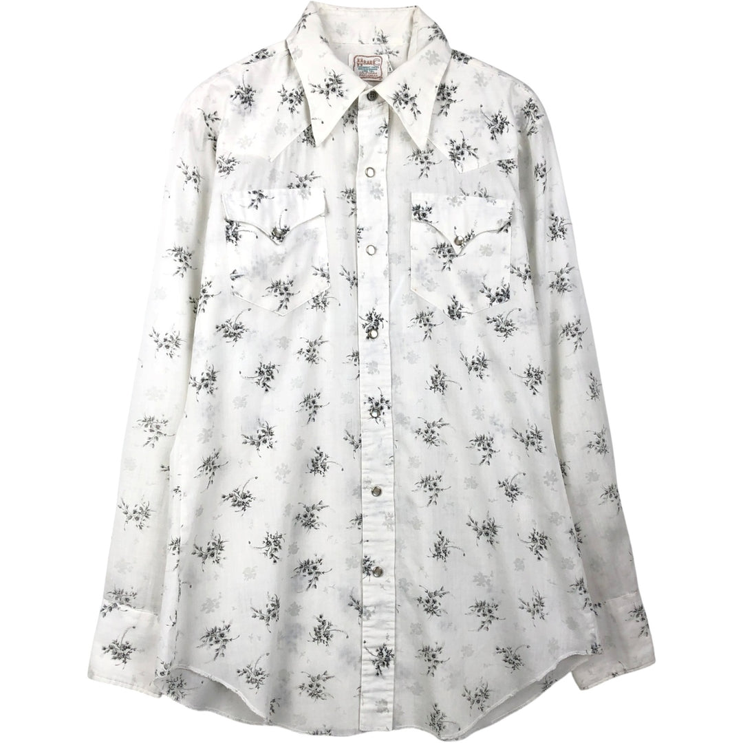 1970'S H BAR C Floral Print Long-Sleeve Western Shirt, Men's Size L (Equivalent), Vintage unclear white type Vintage Second Hand