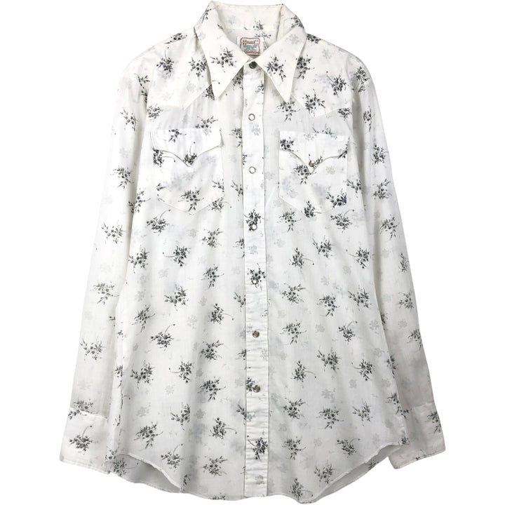 1970'S H BAR C Floral Print Long-Sleeve Western Shirt, Men's Size L (Equivalent), Vintage unclear white type Vintage Second Hand