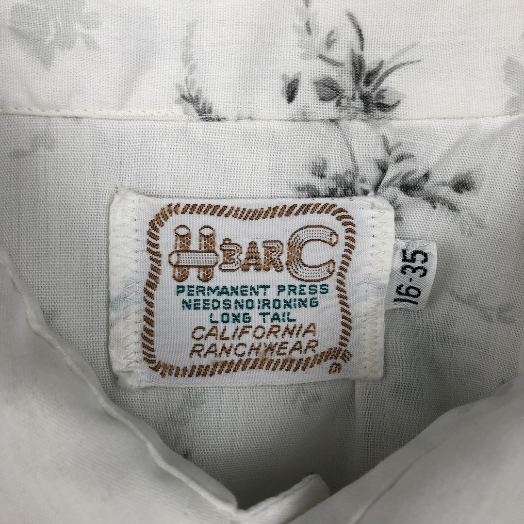 1970'S H BAR C Floral Print Long-Sleeve Western Shirt, Men's Size L (Equivalent), Vintage unclear white type Vintage Second Hand