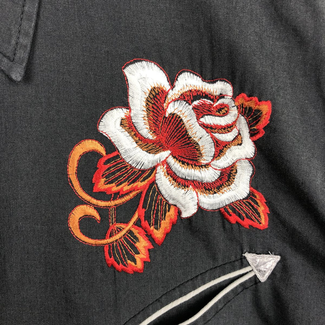 70s-80'S H Bar C California Ranchwear Floral Long-Sleeve Western Shirt, Made in USA, Men's XL (approx.) Vintage polyester black type Vintage Second Hand