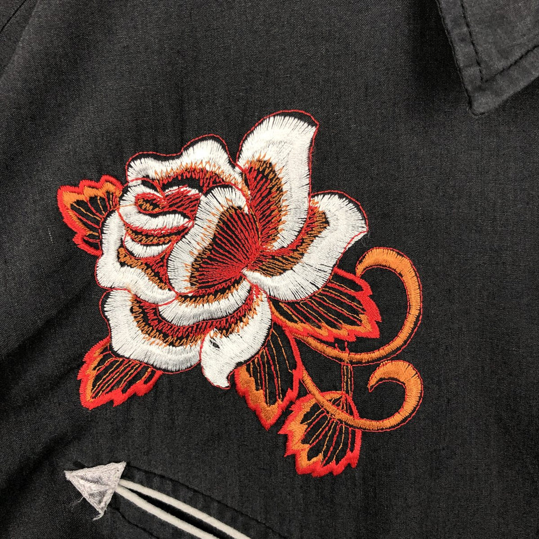 70s-80'S H Bar C California Ranchwear Floral Long-Sleeve Western Shirt, Made in USA, Men's XL (approx.) Vintage polyester black type Vintage Second Hand