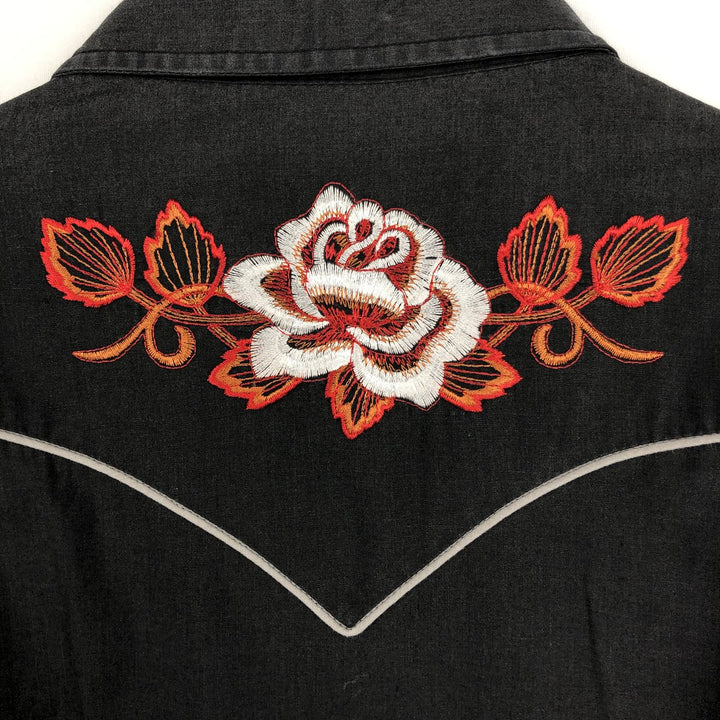 70s-80'S H Bar C California Ranchwear Floral Long-Sleeve Western Shirt, Made in USA, Men's XL (approx.) Vintage polyester black type Vintage Second Hand