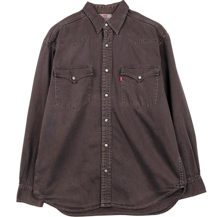 1990'S Levi's 60566-0529 Long-Sleeve Denim Western Shirt, Men's Size M (approx.), Vintage cotton brown type Vintage Second Hand