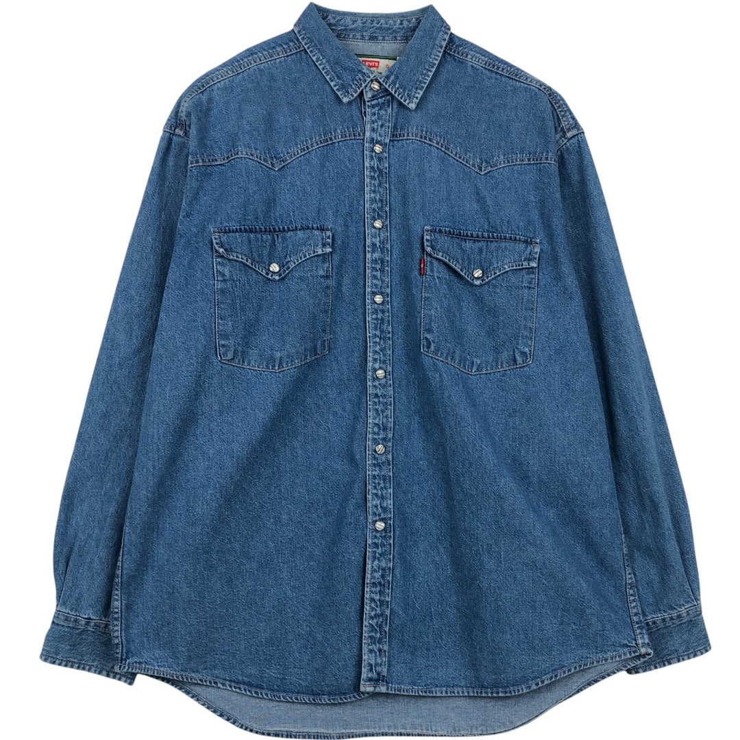Levi's Long-Sleeve Denim Western Shirt, Men's Size L (approx.) cotton blue type Vintage Second Hand