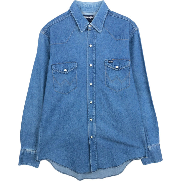 80s-90'S Wrangler Long-Sleeve Denim Western Shirt, Men's Size L (Equivalent), Vintage unclear blue type Vintage Second Hand