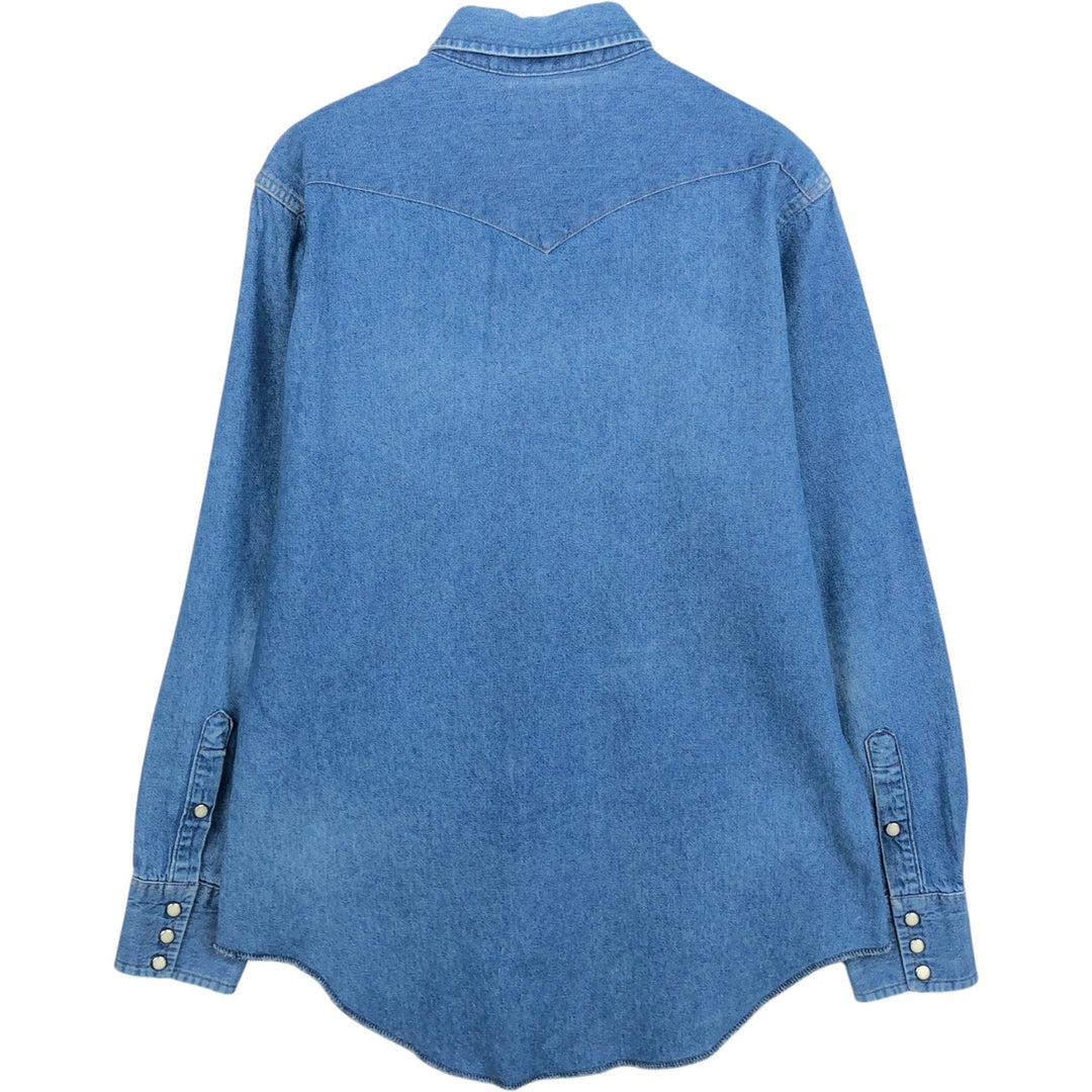 80s-90'S Wrangler Long-Sleeve Denim Western Shirt, Men's Size L (Equivalent), Vintage unclear blue type Vintage Second Hand