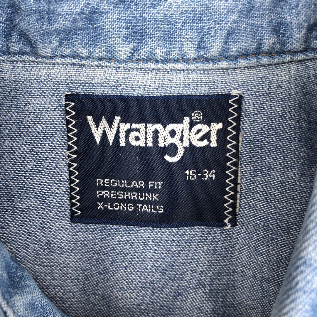 80s-90'S Wrangler Long-Sleeve Denim Western Shirt, Men's Size L (Equivalent), Vintage unclear blue type Vintage Second Hand