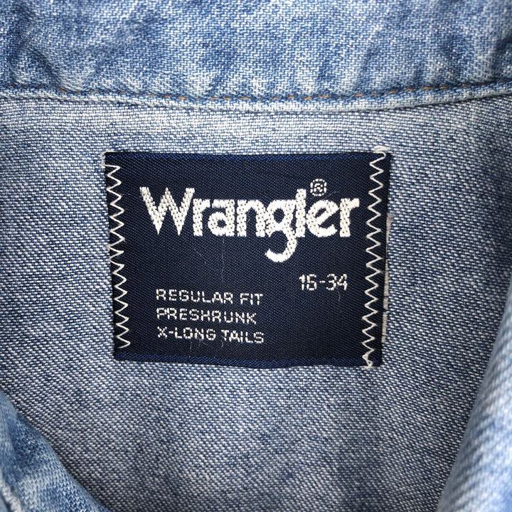 80s-90'S Wrangler Long-Sleeve Denim Western Shirt, Men's Size L (Equivalent), Vintage unclear blue type Vintage Second Hand
