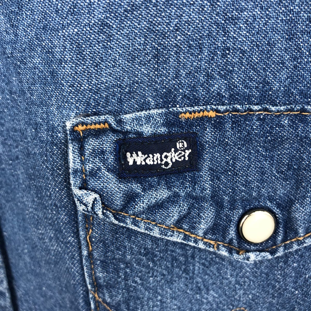 80s-90'S Wrangler Long-Sleeve Denim Western Shirt, Men's Size L (Equivalent), Vintage unclear blue type Vintage Second Hand