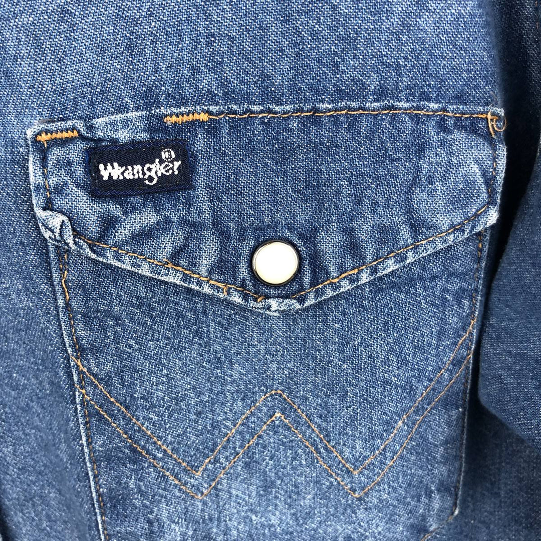 80s-90'S Wrangler Long-Sleeve Denim Western Shirt, Men's Size L (Equivalent), Vintage unclear blue type Vintage Second Hand
