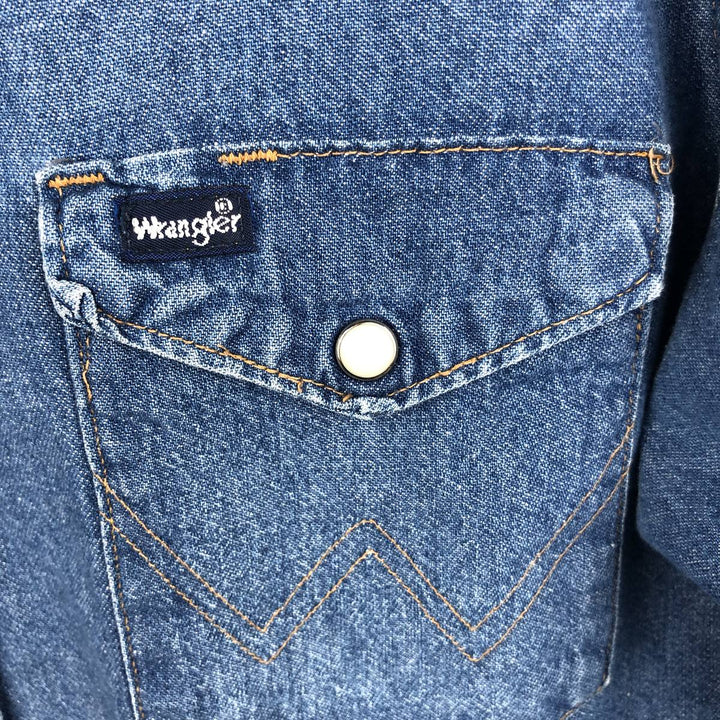 80s-90'S Wrangler Long-Sleeve Denim Western Shirt, Men's Size L (Equivalent), Vintage unclear blue type Vintage Second Hand