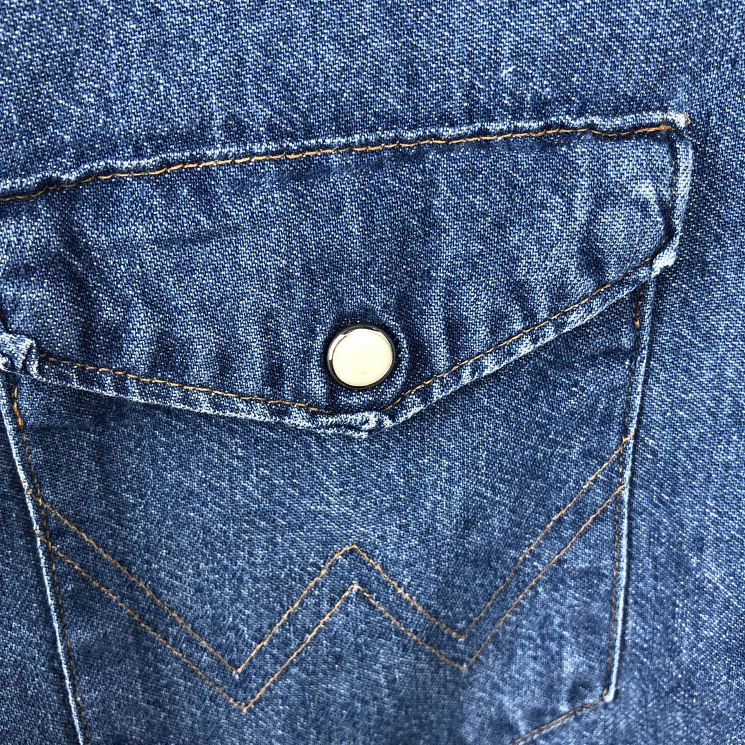 80s-90'S Wrangler Long-Sleeve Denim Western Shirt, Men's Size L (Equivalent), Vintage unclear blue type Vintage Second Hand