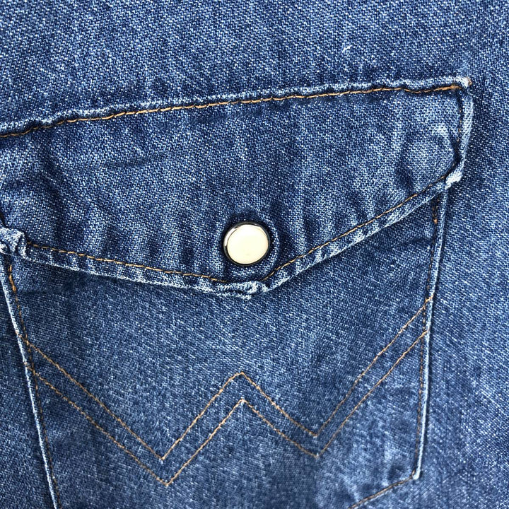 80s-90'S Wrangler Long-Sleeve Denim Western Shirt, Men's Size L (Equivalent), Vintage unclear blue type Vintage Second Hand
