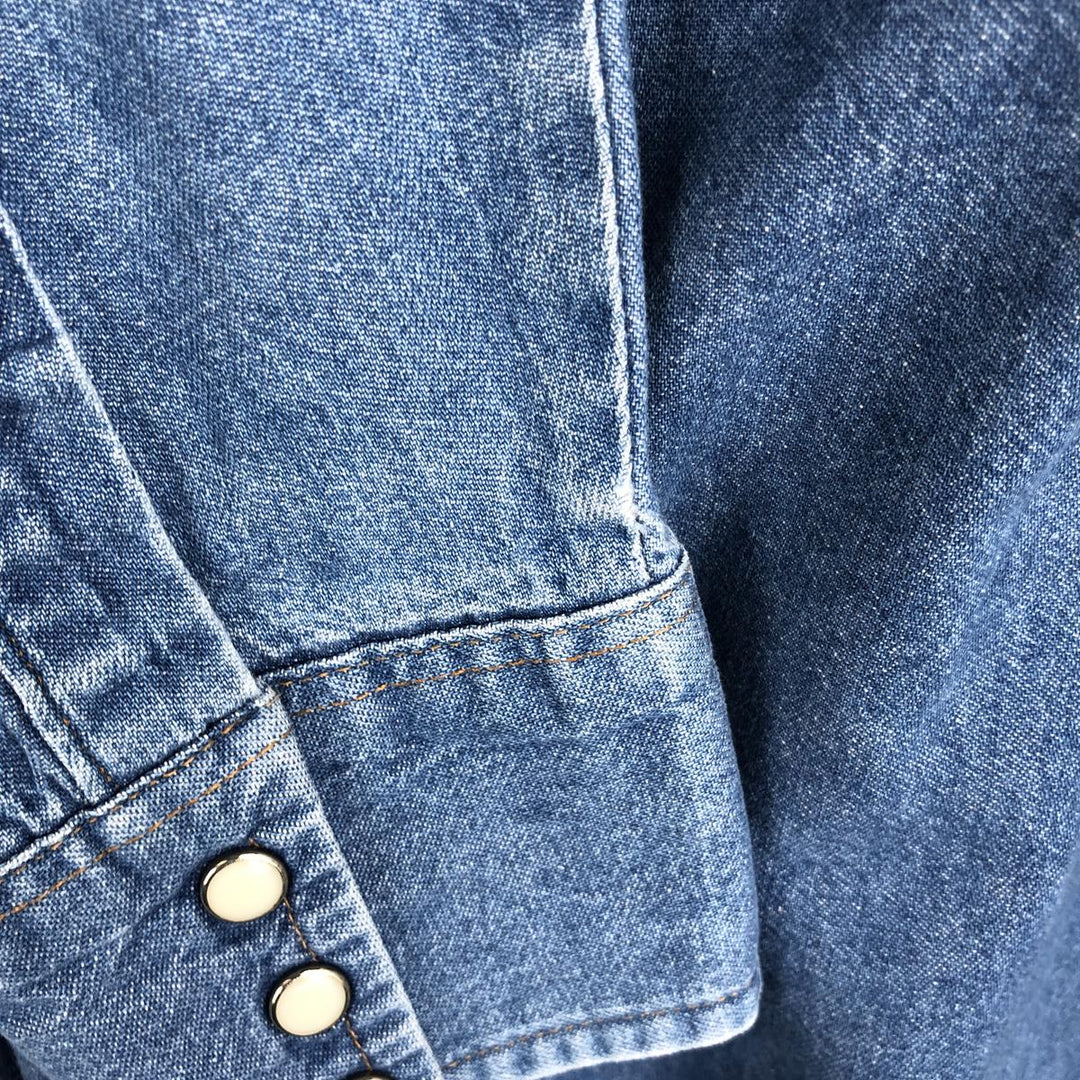 80s-90'S Wrangler Long-Sleeve Denim Western Shirt, Men's Size L (Equivalent), Vintage unclear blue type Vintage Second Hand