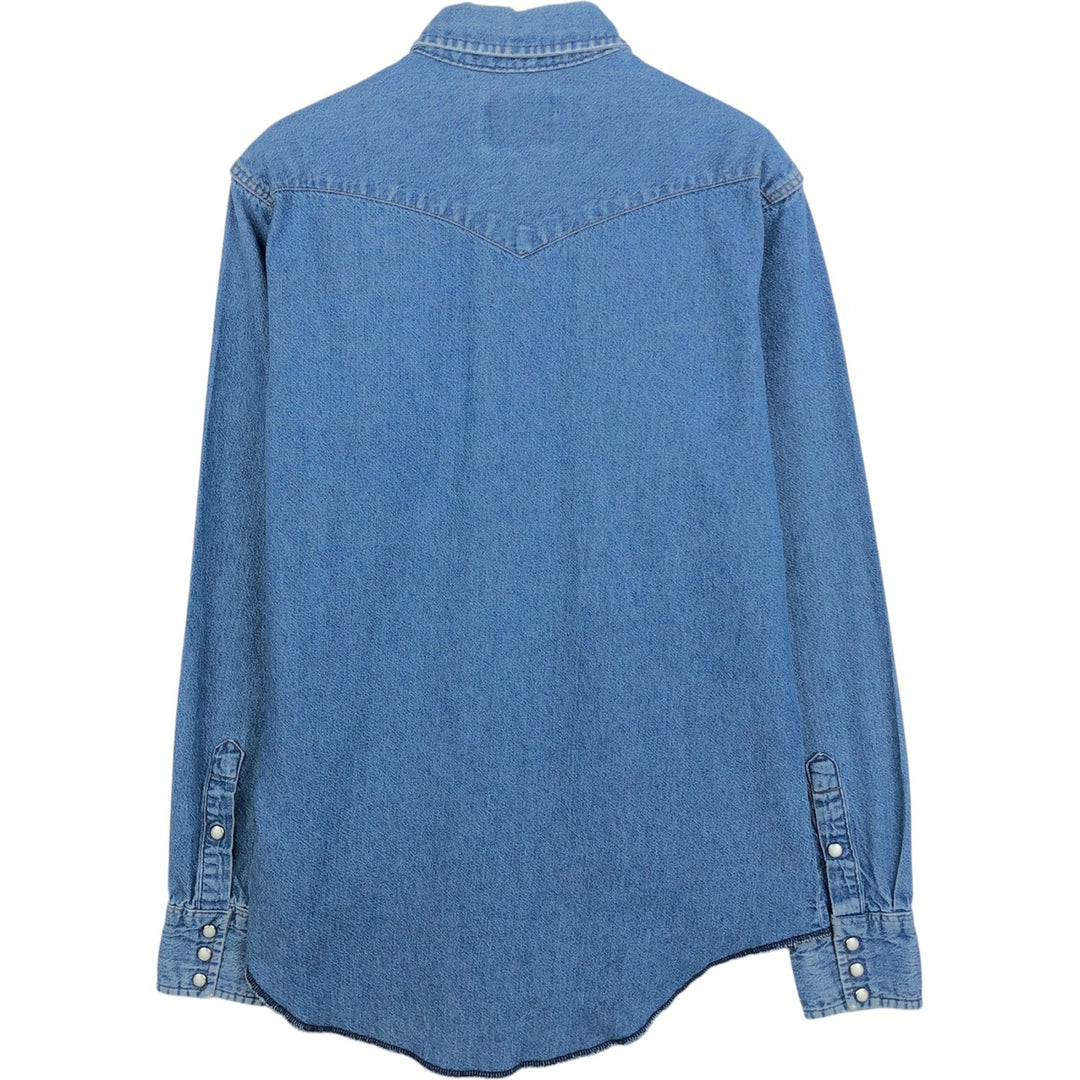 80s-90'S Wrangler Long-Sleeve Denim Western Shirt, Made in USA, Men's Size M (approx.), Vintage cotton blue type Vintage Second Hand