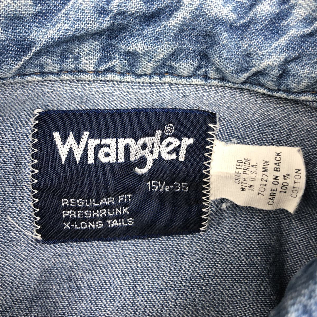 80s-90'S Wrangler Long-Sleeve Denim Western Shirt, Made in USA, Men's Size M (approx.), Vintage cotton blue type Vintage Second Hand