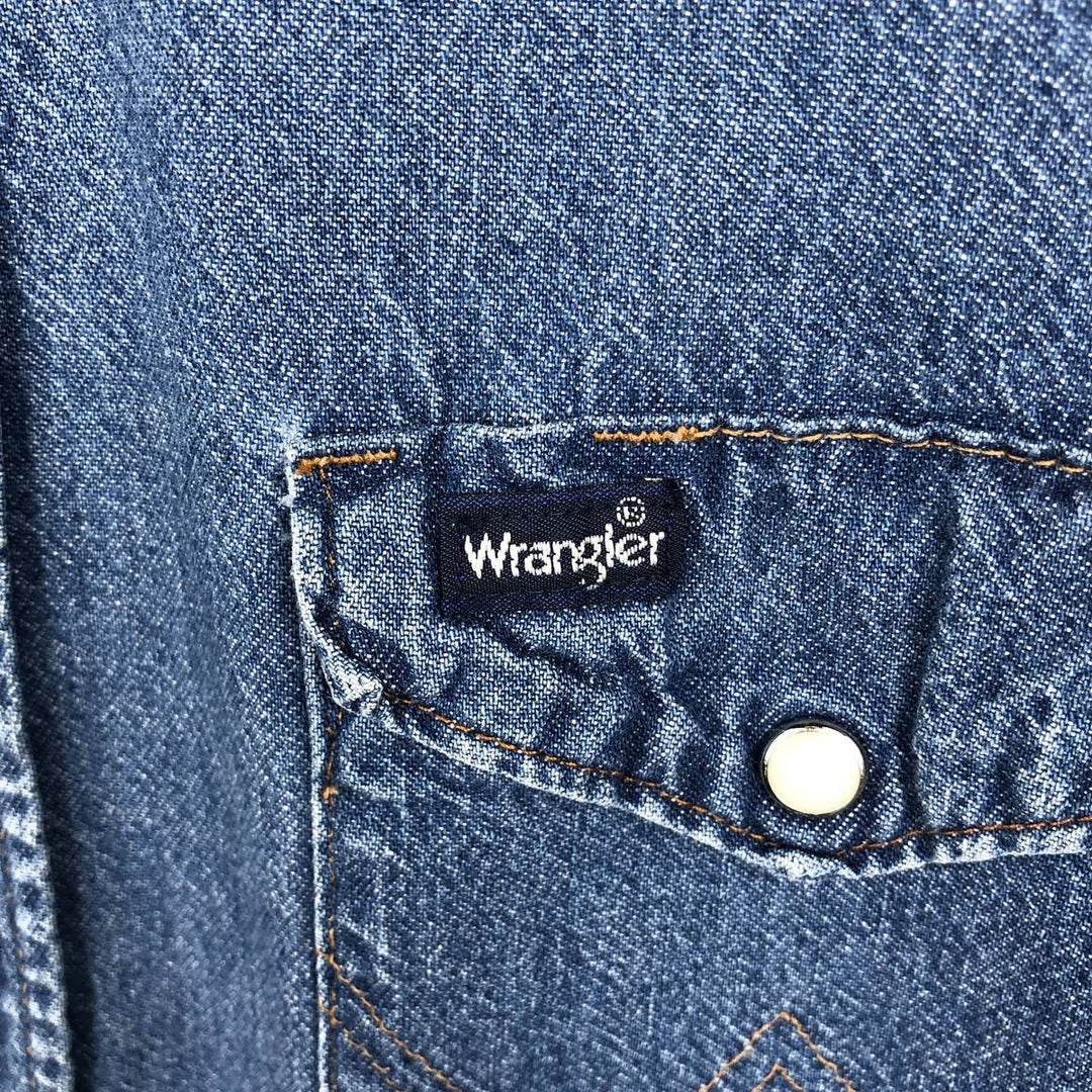 80s-90'S Wrangler Long-Sleeve Denim Western Shirt, Made in USA, Men's Size M (approx.), Vintage cotton blue type Vintage Second Hand