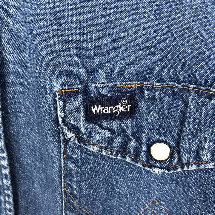 80s-90'S Wrangler Long-Sleeve Denim Western Shirt, Made in USA, Men's Size M (approx.), Vintage cotton blue type Vintage Second Hand