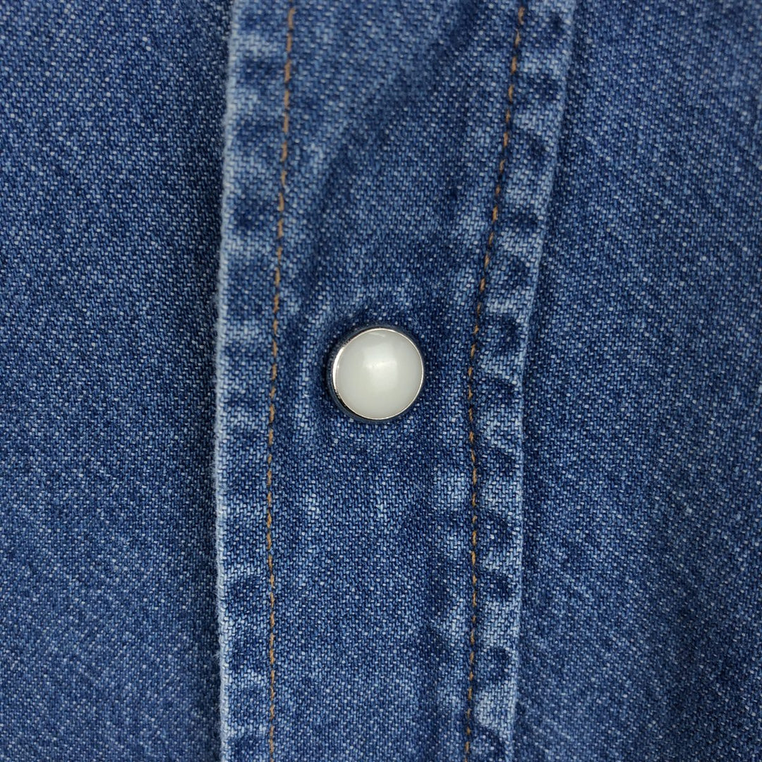 80s-90'S Wrangler Long-Sleeve Denim Western Shirt, Made in USA, Men's Size M (approx.), Vintage cotton blue type Vintage Second Hand