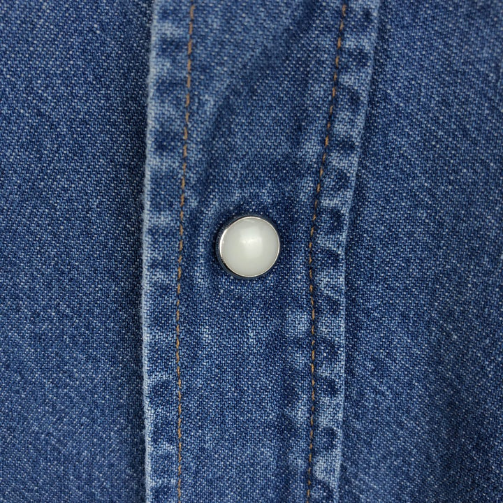 80s-90'S Wrangler Long-Sleeve Denim Western Shirt, Made in USA, Men's Size M (approx.), Vintage cotton blue type Vintage Second Hand