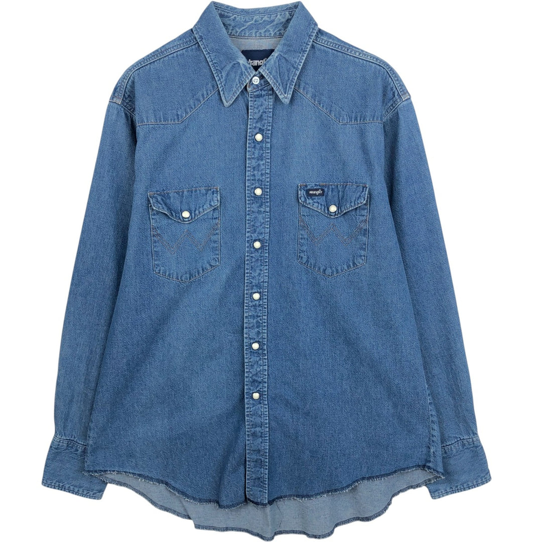 80s-90'S Wrangler Long-Sleeve Denim Western Shirt, Men's Size L (Equivalent), Vintage cotton blue type Vintage Second Hand