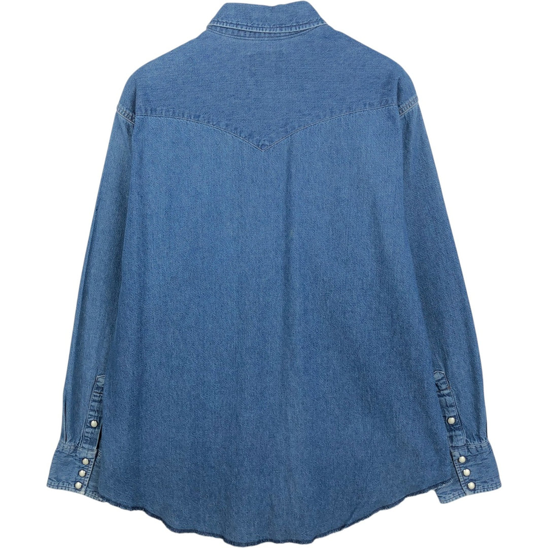80s-90'S Wrangler Long-Sleeve Denim Western Shirt, Men's Size L (Equivalent), Vintage cotton blue type Vintage Second Hand