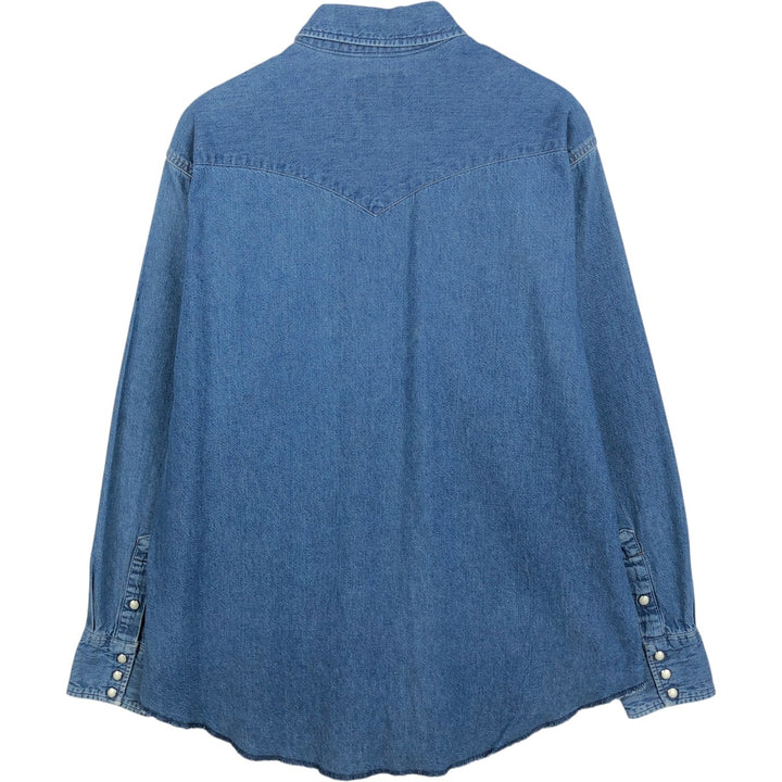 80s-90'S Wrangler Long-Sleeve Denim Western Shirt, Men's Size L (Equivalent), Vintage cotton blue type Vintage Second Hand