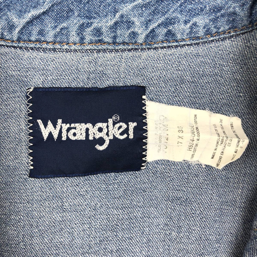 80s-90'S Wrangler Long-Sleeve Denim Western Shirt, Men's Size L (Equivalent), Vintage cotton blue type Vintage Second Hand