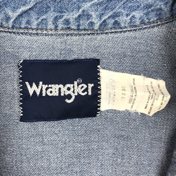 80s-90'S Wrangler Long-Sleeve Denim Western Shirt, Men's Size L (Equivalent), Vintage cotton blue type Vintage Second Hand