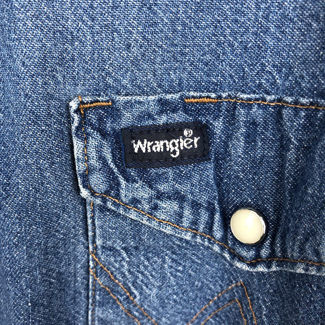 80s-90'S Wrangler Long-Sleeve Denim Western Shirt, Men's Size L (Equivalent), Vintage cotton blue type Vintage Second Hand