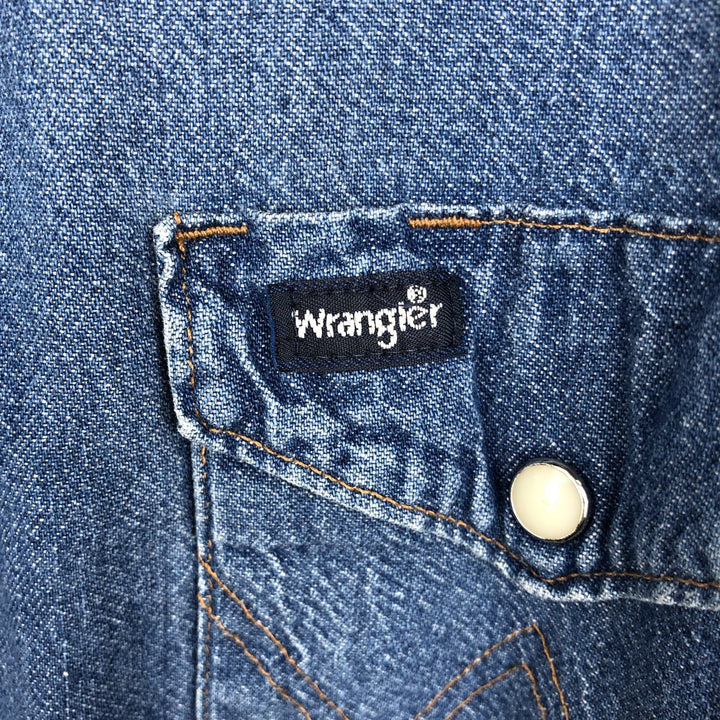 80s-90'S Wrangler Long-Sleeve Denim Western Shirt, Men's Size L (Equivalent), Vintage cotton blue type Vintage Second Hand