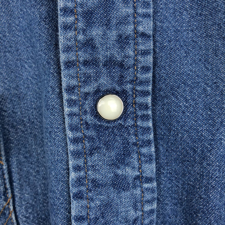 80s-90'S Wrangler Long-Sleeve Denim Western Shirt, Men's Size L (Equivalent), Vintage cotton blue type Vintage Second Hand