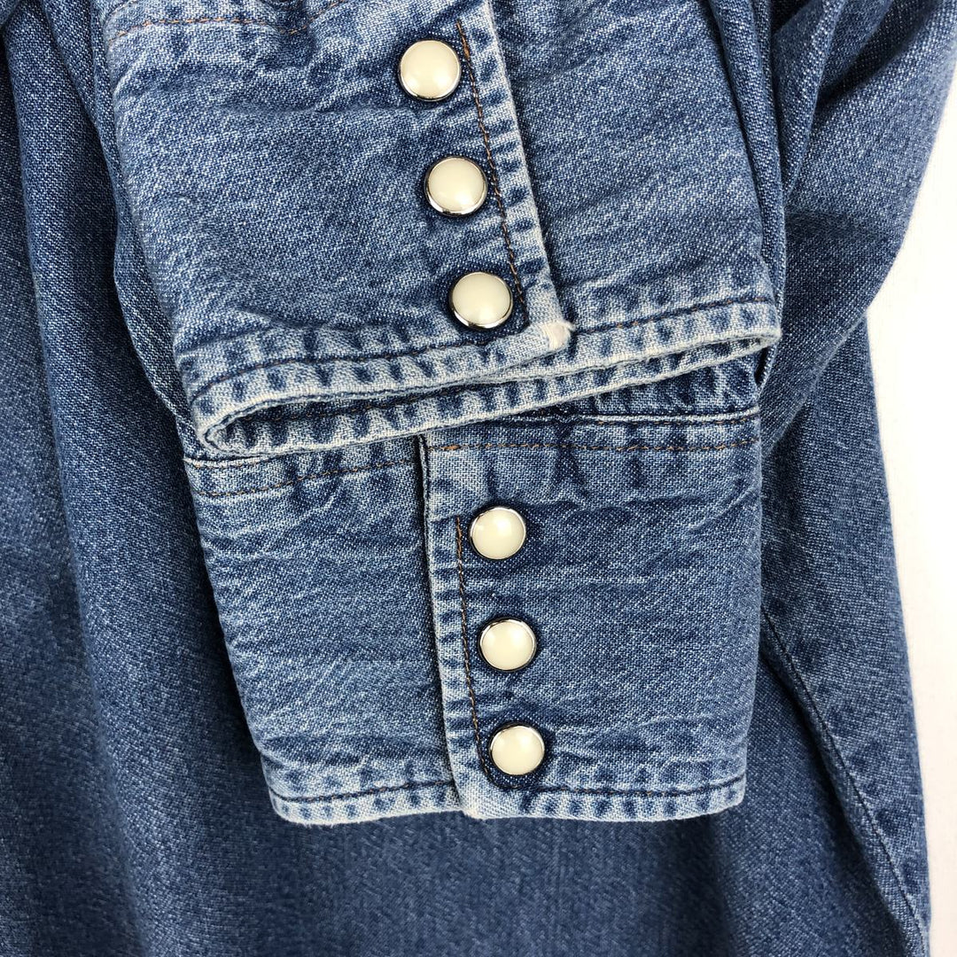 80s-90'S Wrangler Long-Sleeve Denim Western Shirt, Men's Size L (Equivalent), Vintage cotton blue type Vintage Second Hand