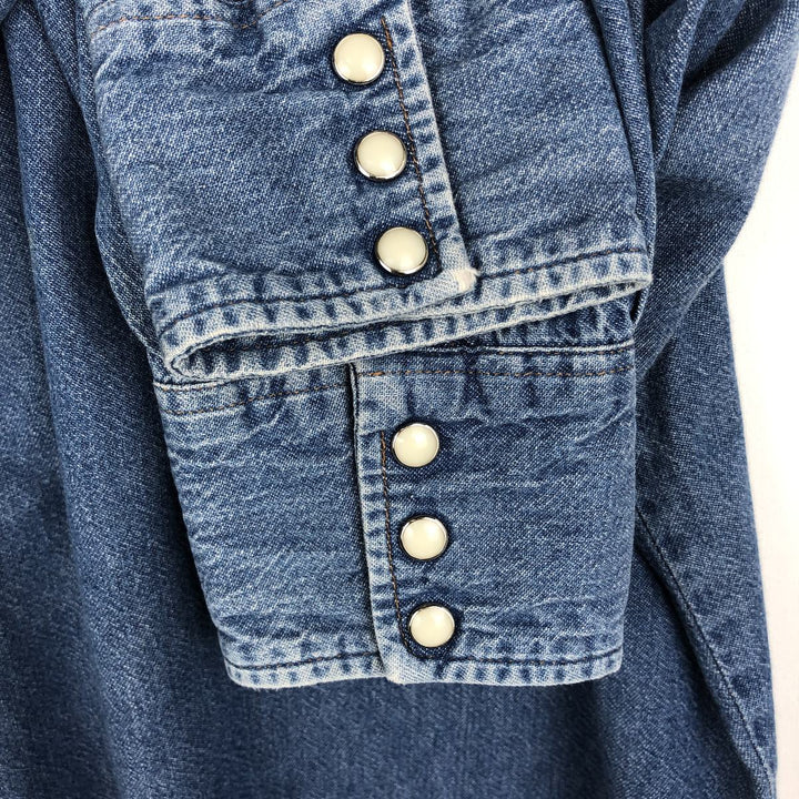80s-90'S Wrangler Long-Sleeve Denim Western Shirt, Men's Size L (Equivalent), Vintage cotton blue type Vintage Second Hand