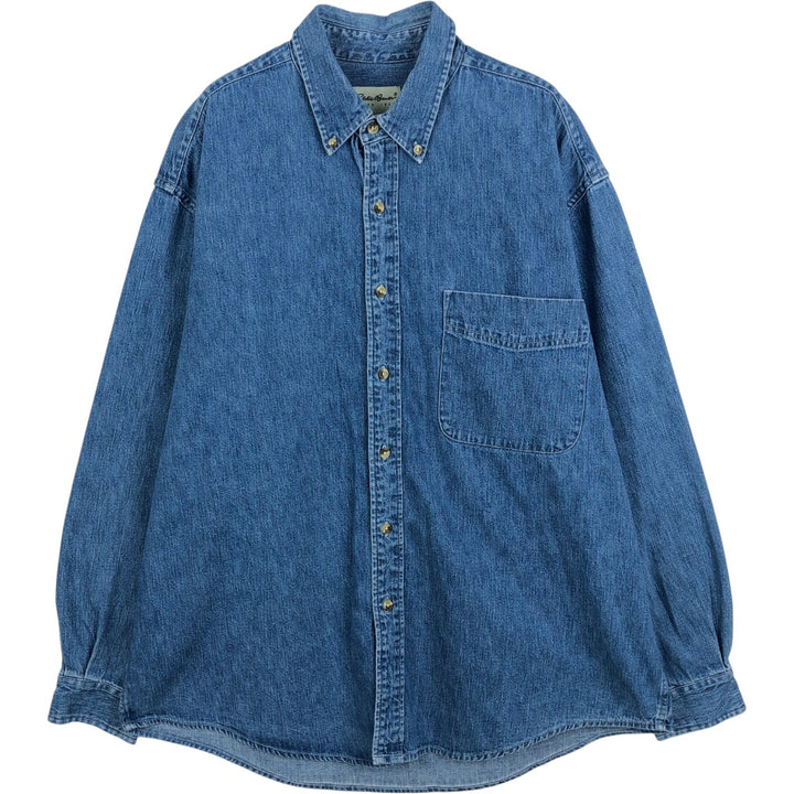 Eddie Bauer Men's Long Sleeve Button-Down Denim Shirt, Size L cotton blue type Vintage Second Hand