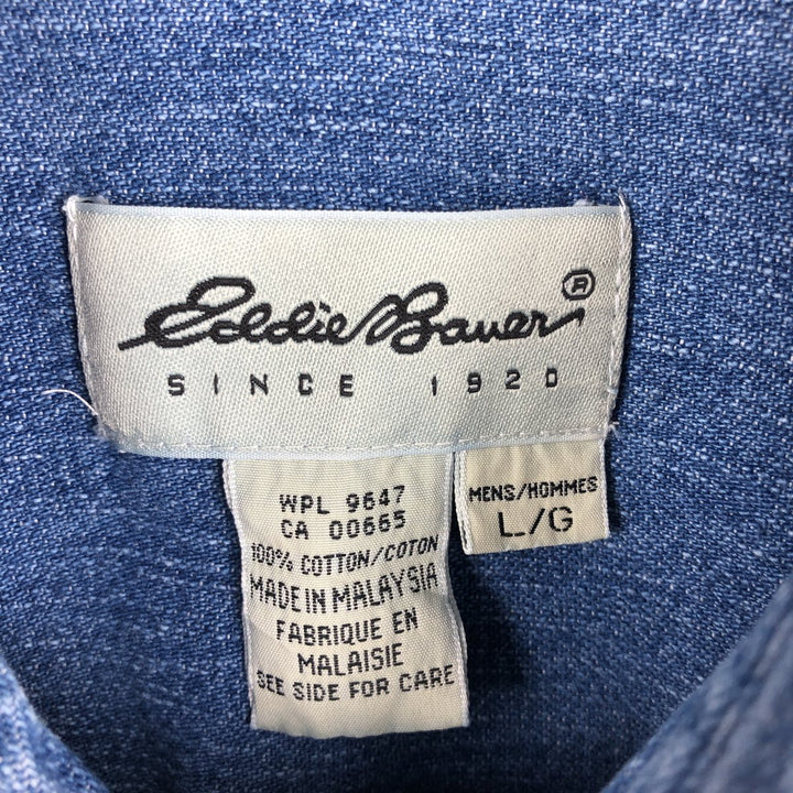 Eddie Bauer Men's Long Sleeve Button-Down Denim Shirt, Size L cotton blue type Vintage Second Hand