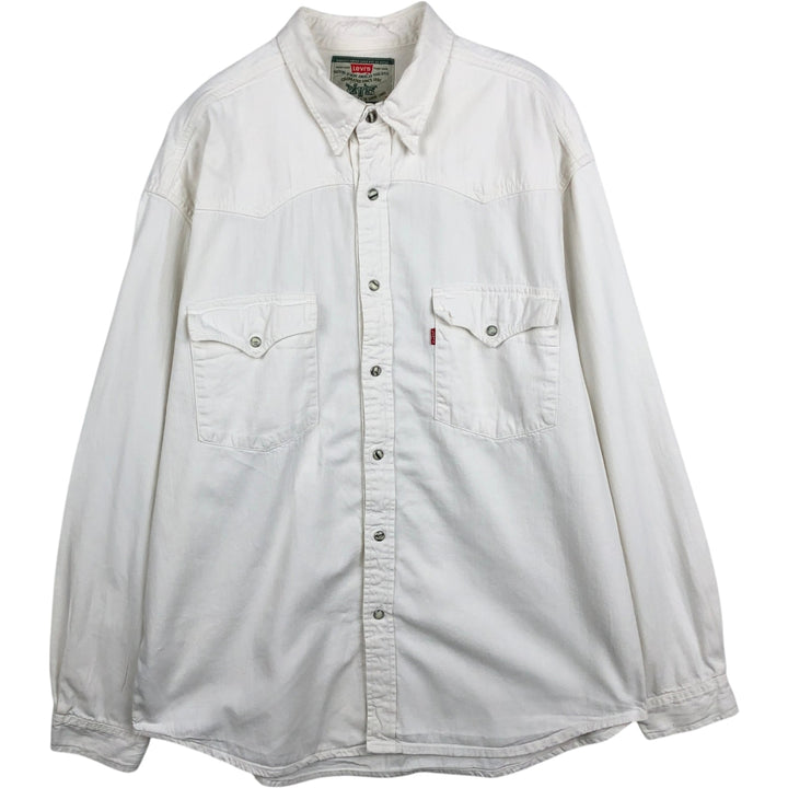 Levi's long-sleeved white denim western shirt, men's size XL. cotton white type Vintage Second Hand