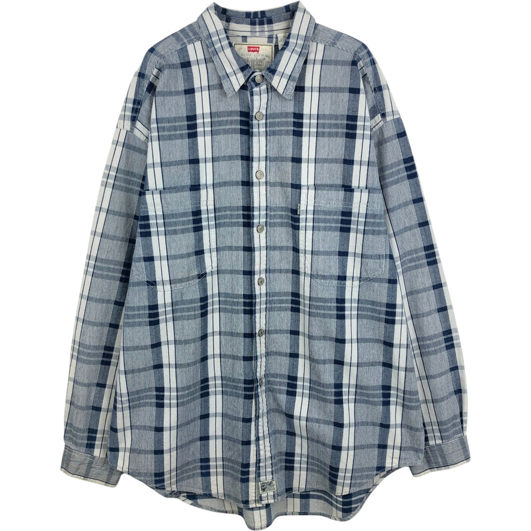 Levi's Check Pattern Men's XL (approx.) cotton navy blue type Vintage Second Hand