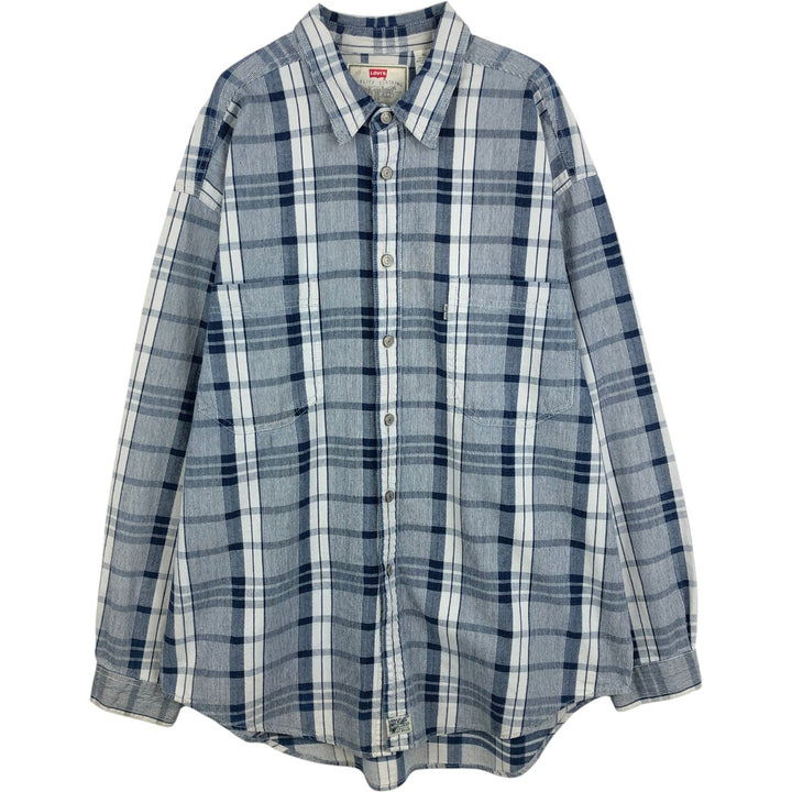 Levi's Check Pattern Men's XL (approx.) cotton navy blue type Vintage Second Hand