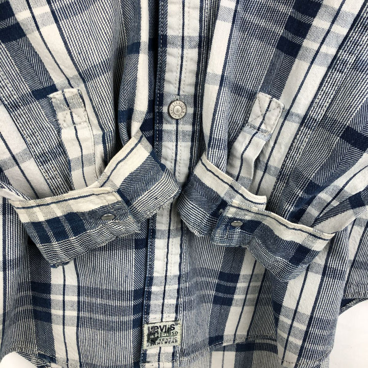 Levi's Check Pattern Men's XL (approx.) cotton navy blue type Vintage Second Hand