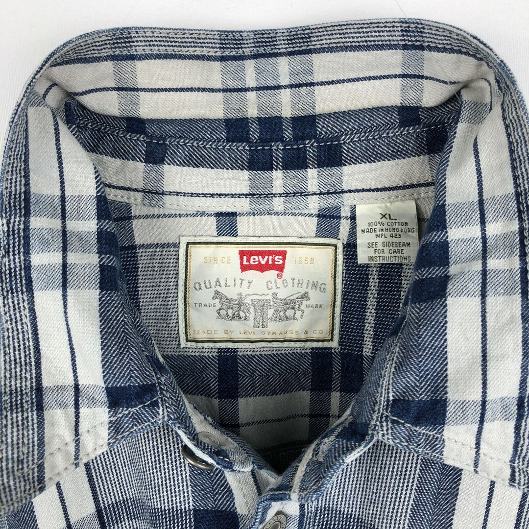 Levi's Check Pattern Men's XL (approx.) cotton navy blue type Vintage Second Hand